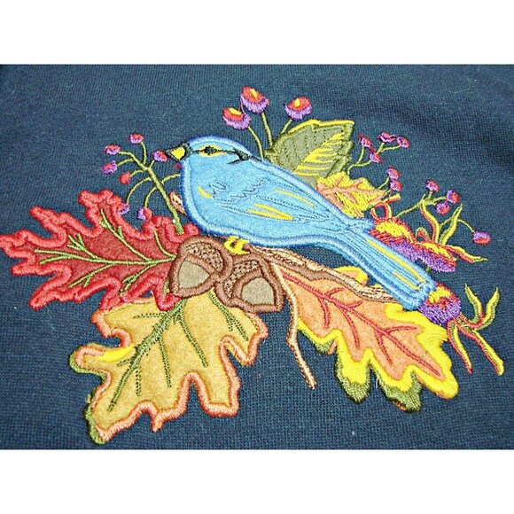 NEW Lauren Brooke Womens 3X Blue Button Jacket Shacket Embroidered Leaves Bird - Picture 6 of 12